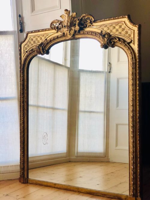 antique french gilt mirror overmantel - CATEGORY: ANTIQUE MIRRORS - DATED 1880