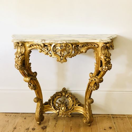 antique french carved gilt wood and marble console table c1880 - CATEGORY: ANTIQUE TABLES - DATED 19TH CENTURY