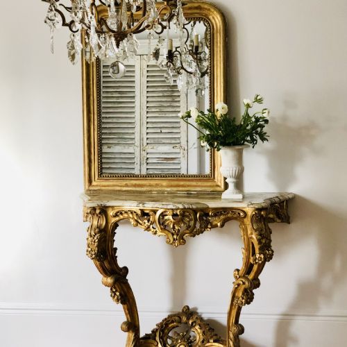 ANTIQUE FRENCH CARVED GILT WOOD AND MARBLE CONSOLE TABLE C1880 - ADDITIONAL PHOTO 8