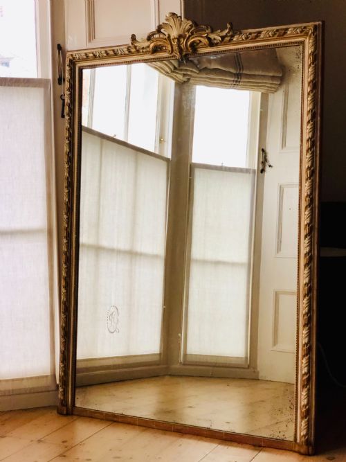 antique french gilt and gesso leaner mirror overmantel - CATEGORY: ANTIQUE MIRRORS - DATED 19TH CENTURY