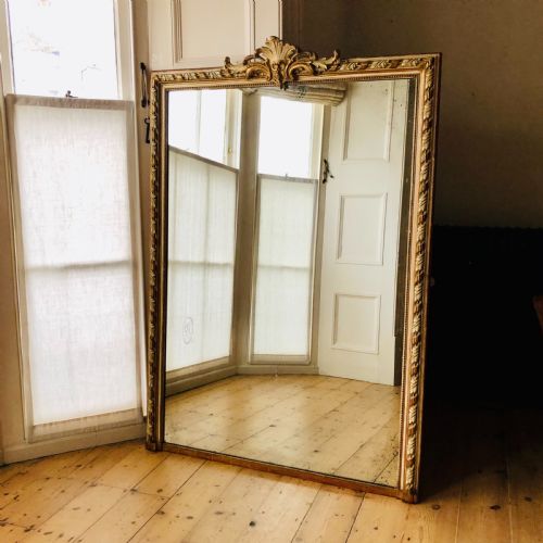 ANTIQUE FRENCH GILT AND GESSO LEANER MIRROR OVERMANTEL - ADDITIONAL PHOTO 5