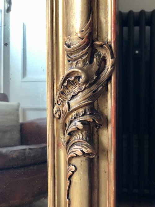 LARGE ANTIQUE FRENCH GILT CRESTED MIRROR - ADDITIONAL PHOTO 5