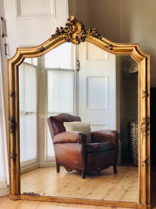 LARGE ANTIQUE FRENCH GILT CRESTED MIRROR - ADDITIONAL PHOTO 6