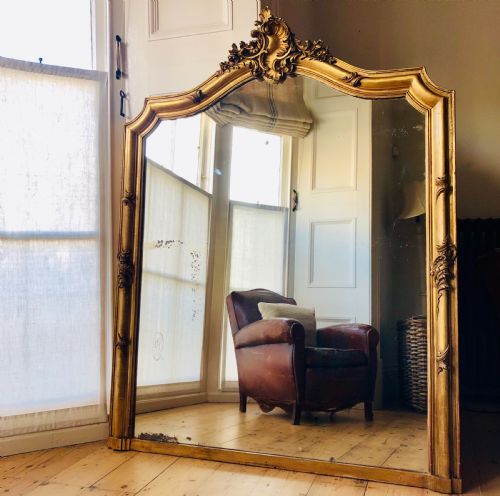 LARGE ANTIQUE FRENCH GILT CRESTED MIRROR - ADDITIONAL PHOTO 7