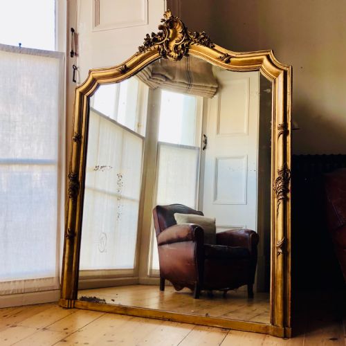 LARGE ANTIQUE FRENCH GILT CRESTED MIRROR - ADDITIONAL PHOTO 8
