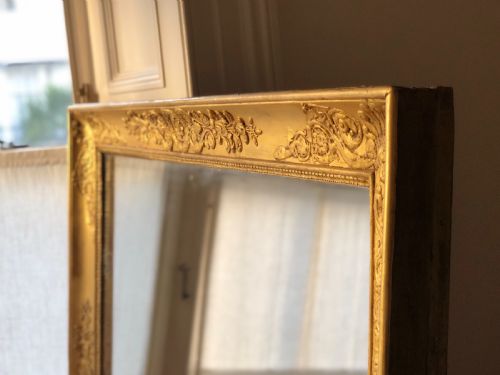 ANTIQUE FRENCH GILT EMPIRE MIRROR C1830 MERCURY GLASS - ADDITIONAL PHOTO 1