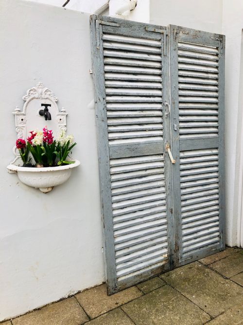 ANTIQUE FRENCH LARGE OAK PAINTED SHUTTERS - ADDITIONAL PHOTO 4