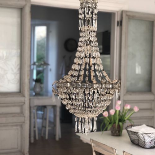 LARGE ANTIQUE FRENCH CRYSTAL BAG CHANDELIER - ADDITIONAL PHOTO 1