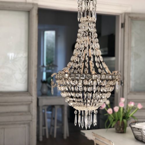 LARGE ANTIQUE FRENCH CRYSTAL BAG CHANDELIER - ADDITIONAL PHOTO 4