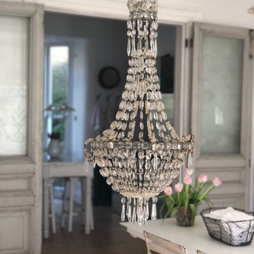 LARGE ANTIQUE FRENCH CRYSTAL BAG CHANDELIER - ADDITIONAL PHOTO 5