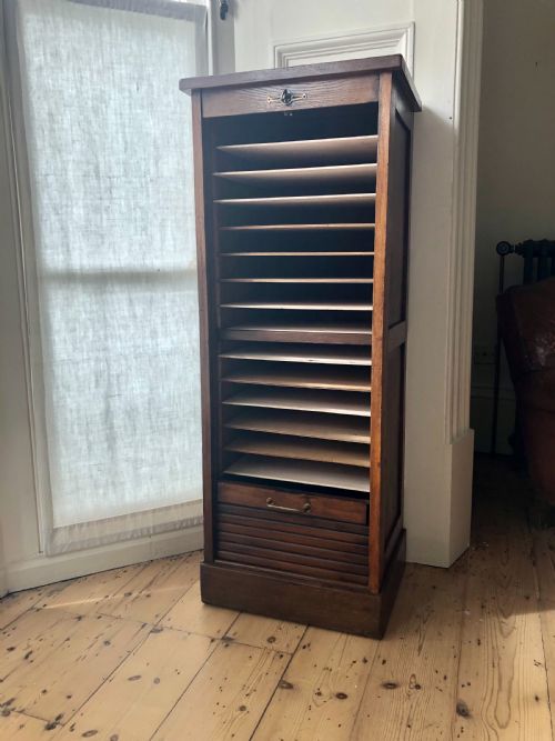 ANTIQUE FRENCH OAK TAMBOUR FILING CABINET - ADDITIONAL PHOTO 3