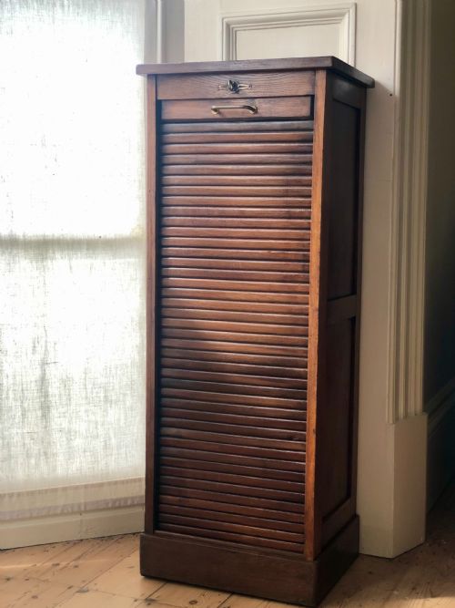 ANTIQUE FRENCH OAK TAMBOUR FILING CABINET - ADDITIONAL PHOTO 4