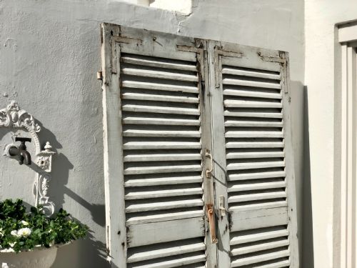 ANTIQUE FRENCH OAK PAINTED SHUTTERS - ADDITIONAL PHOTO 1