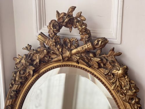 ANTIQUE FRENCH GILT OVAL MIRROR - ADDITIONAL PHOTO 1