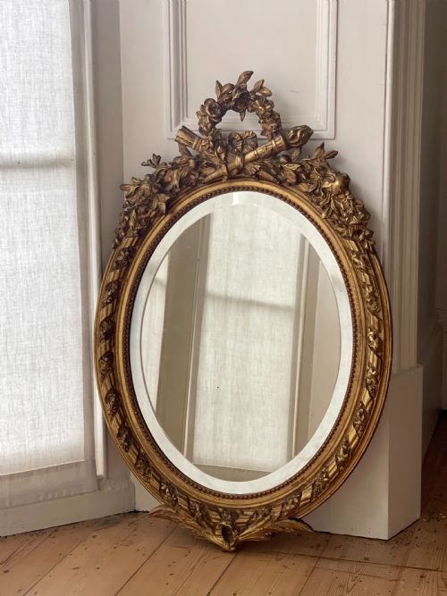 ANTIQUE FRENCH GILT OVAL MIRROR - ADDITIONAL PHOTO 2