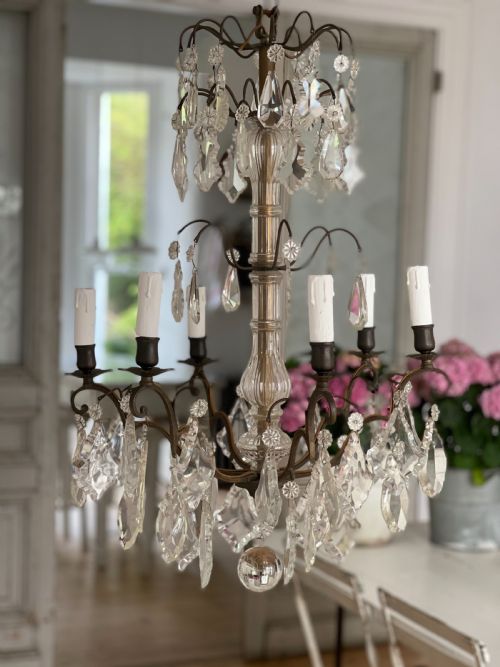 large 19th century french 6 arm crystal chandelier - CATEGORY: ANTIQUE LIGHTING - DATED 19TH CENTURY