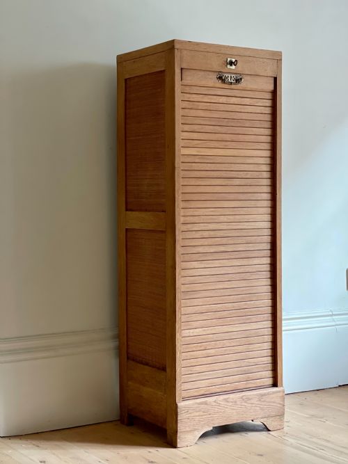 antique french oak tambour filing cabinet - CATEGORY: ANTIQUE CABINETS - DATED 1900