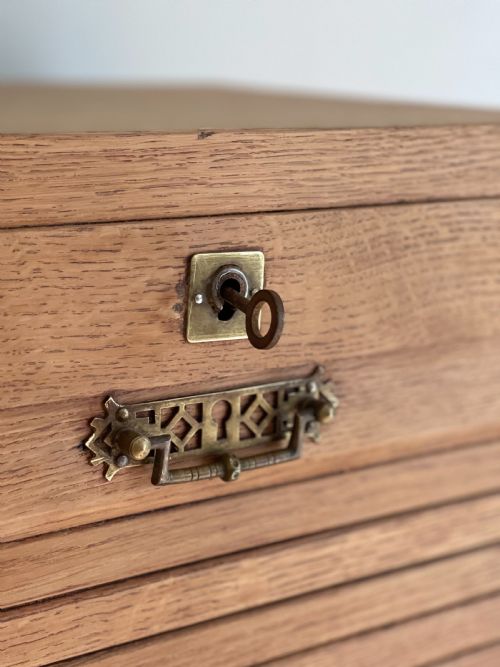 ANTIQUE FRENCH OAK TAMBOUR FILING CABINET - ADDITIONAL PHOTO 1