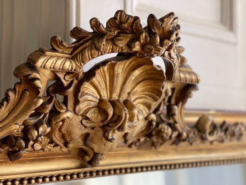 19TH CENTURY FRENCH GILT OVERMANTEL MIRROR MERCURY GLASS - ADDITIONAL PHOTO 4