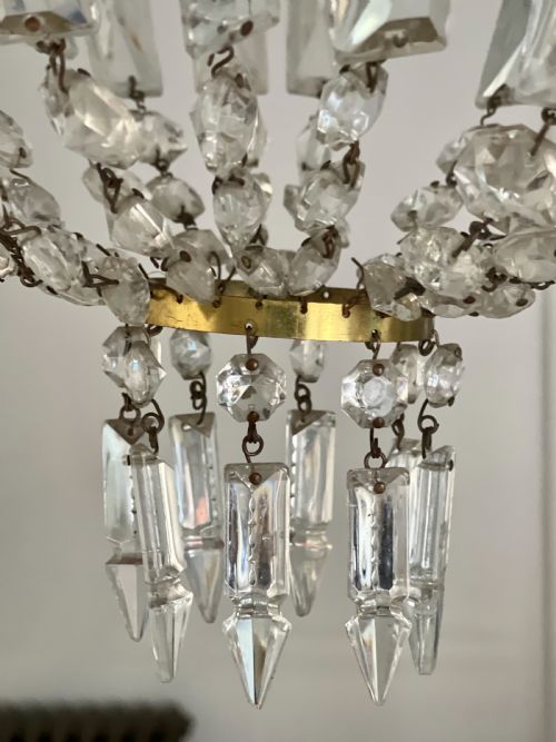 ANTIQUE FRENCH CRYSTAL BAG CHANDELIER REWIRED - ADDITIONAL PHOTO 5
