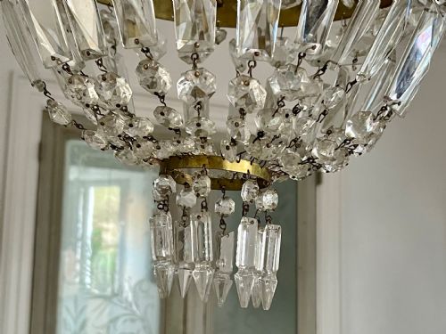 ANTIQUE FRENCH CRYSTAL BAG CHANDELIER REWIRED - ADDITIONAL PHOTO 8