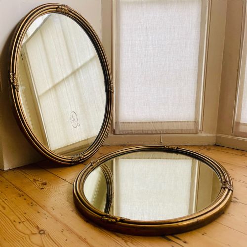 pair of antique gilt oval mirrors - CATEGORY: ANTIQUE MIRRORS - DATED 19TH CENTURY