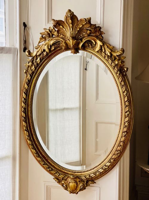 antique french gilt oval mirror - CATEGORY: ANTIQUE MIRRORS - DATED 19TH CENTURY