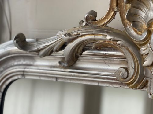 ANTIQUE FRENCH LOUIS XV SILVER GILT MIRROR - ADDITIONAL PHOTO 4