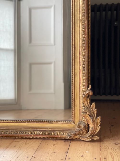 19TH CENTURY FRENCH GILT LEANER MIRROR MERCURY GLASS - ADDITIONAL PHOTO 1
