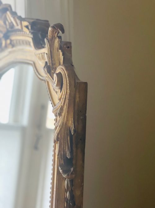 19TH CENTURY FRENCH GILT LEANER MIRROR MERCURY GLASS - ADDITIONAL PHOTO 5