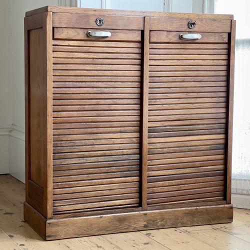 antique french oak tambour double filing cabinet - CATEGORY: ANTIQUE CABINETS - DATED 1900