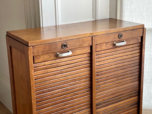 ANTIQUE FRENCH OAK TAMBOUR DOUBLE FILING CABINET - ADDITIONAL PHOTO 1