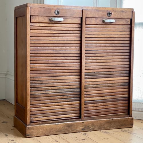 ANTIQUE FRENCH OAK TAMBOUR DOUBLE FILING CABINET - ADDITIONAL PHOTO 4