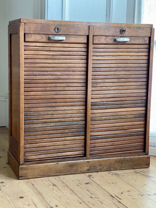 ANTIQUE FRENCH OAK TAMBOUR DOUBLE FILING CABINET - ADDITIONAL PHOTO 6