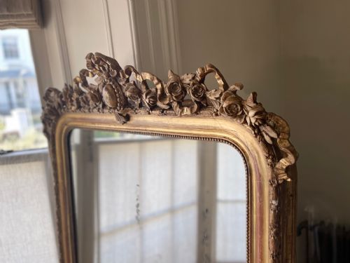ANTIQUE FRENCH GILT LOUIS XVI MIRROR MERCURY GLASS - ADDITIONAL PHOTO 2