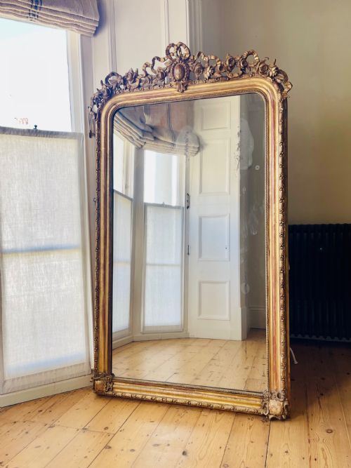 ANTIQUE FRENCH GILT LOUIS XVI MIRROR MERCURY GLASS - ADDITIONAL PHOTO 5