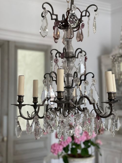 antique french crystal chandelier rewired - CATEGORY: ANTIQUE LIGHTING - DATED 19TH CENTURY