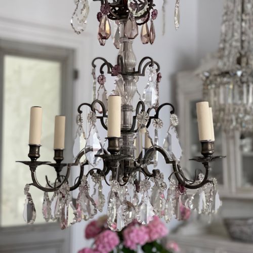ANTIQUE FRENCH CRYSTAL CHANDELIER REWIRED - ADDITIONAL PHOTO 4