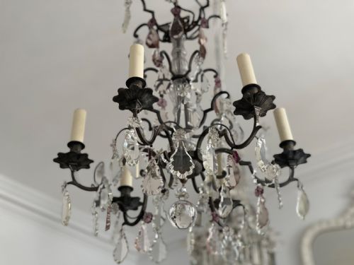 ANTIQUE FRENCH CRYSTAL CHANDELIER REWIRED - ADDITIONAL PHOTO 5