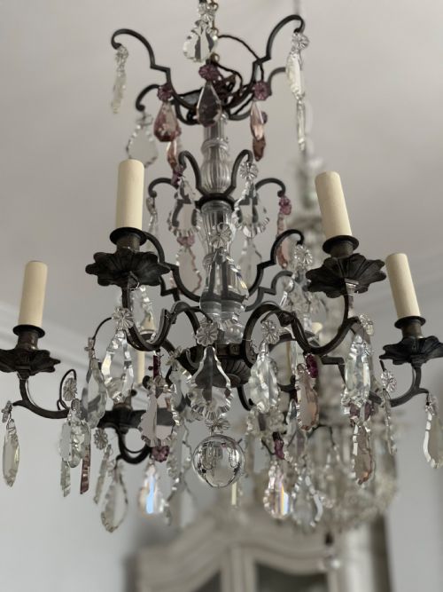 ANTIQUE FRENCH CRYSTAL CHANDELIER REWIRED - ADDITIONAL PHOTO 6