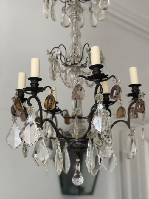 ANTIQUE FRENCH CRYSTAL 6 BRANCH CHANDELIER - ADDITIONAL PHOTO 2