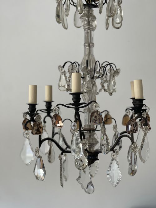 ANTIQUE FRENCH CRYSTAL 6 BRANCH CHANDELIER - ADDITIONAL PHOTO 7