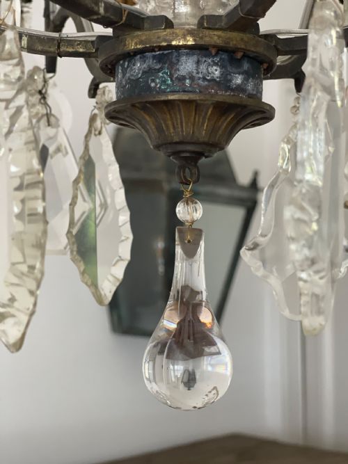 ANTIQUE FRENCH CRYSTAL 6 BRANCH CHANDELIER - ADDITIONAL PHOTO 3