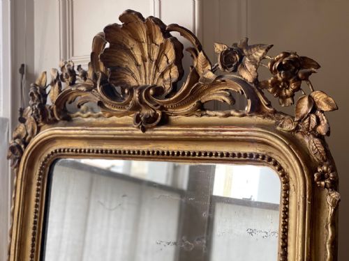 LARGE 19TH CENTURY FRENCH GILT LEANER MIRROR MERCURY GLASS - ADDITIONAL PHOTO 3