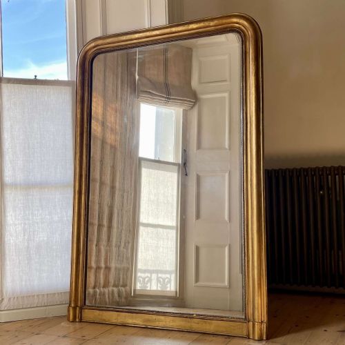 LARGE ANTIQUE FRENCH GILT LEANER MIRROR - ADDITIONAL PHOTO 11