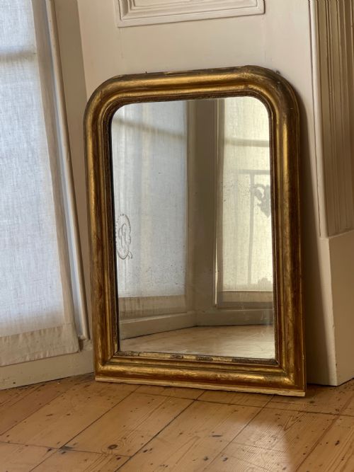 ANTIQUE FRENCH GILT LOUIS PHILIPPE MIRROR MERCURY GLASS - ADDITIONAL PHOTO 3
