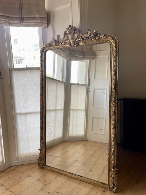 antique french gilt leaner mirror overmantel - CATEGORY: ANTIQUE MIRRORS - DATED 19TH CENTURY