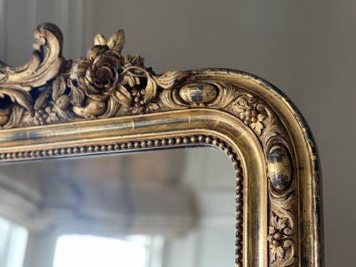 ANTIQUE FRENCH GILT LEANER MIRROR OVERMANTEL - ADDITIONAL PHOTO 6