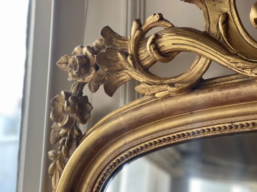19TH CENTURY FRENCH GILT LEANER MIRROR MERCURY GLASS - ADDITIONAL PHOTO 5