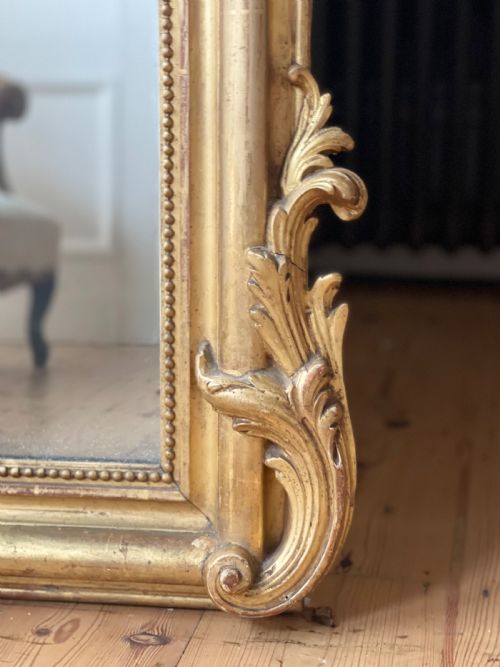 19TH CENTURY FRENCH GILT LEANER MIRROR MERCURY GLASS - ADDITIONAL PHOTO 6
